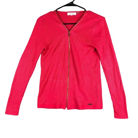 Calvin Klein Womens Sweater Pink Full Zip V Neck Cardigan Knitted Small - Picture 1 of 13